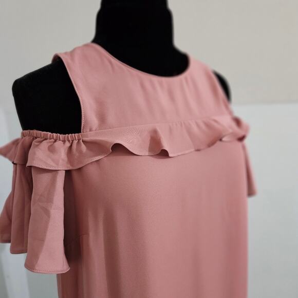 Amanda Uprichard Cold Shoulder Pirouette Henna Mauve Pink Ruffled Dress Large - Picture 8 of 13